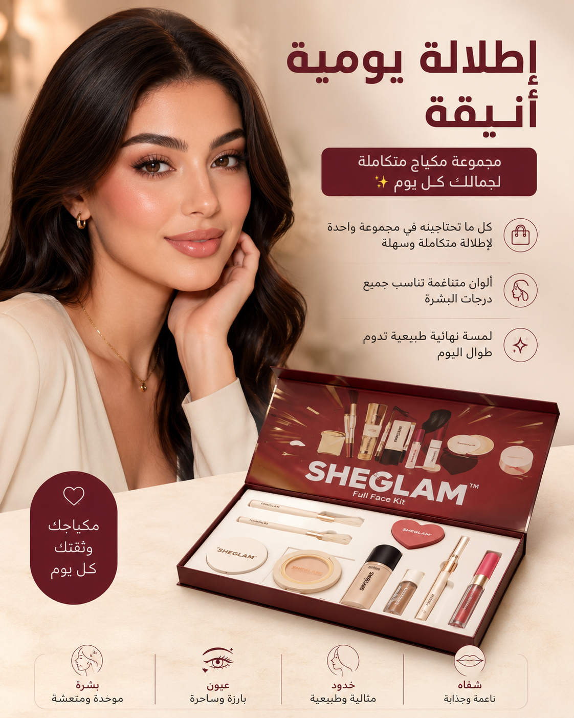 مجموعة مكياج متكاملة — علبة مرتبة للاستخدام اليومي